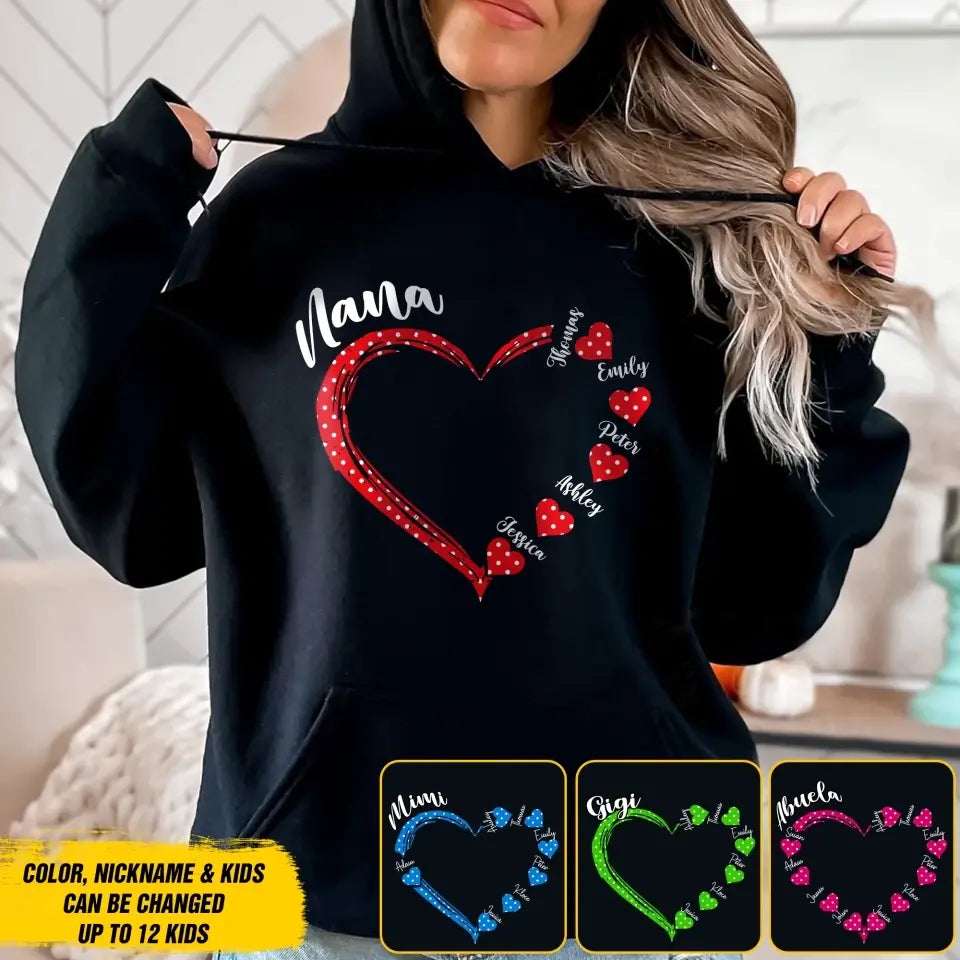 Personalized grandma Nana Mommy aunt child name heart-shaped clothes