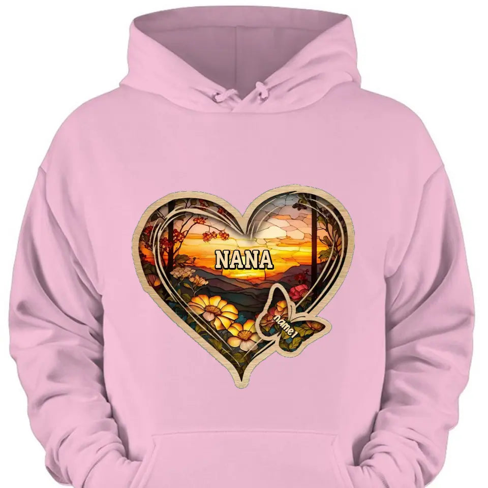 Personalized Christmas Mom and Grandma Butterfly Heart Stained Glass Pattern Clothes