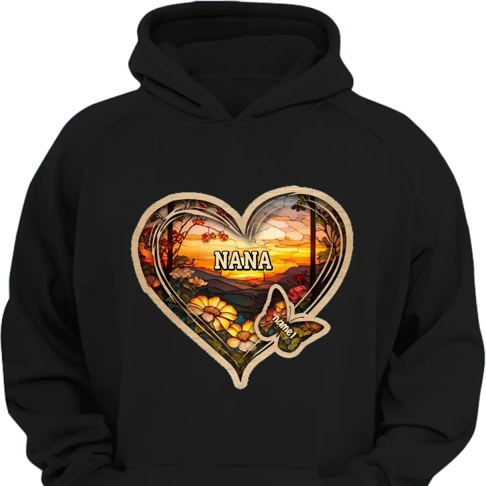 Personalized Christmas Mom and Grandma Butterfly Heart Stained Glass Pattern Clothes