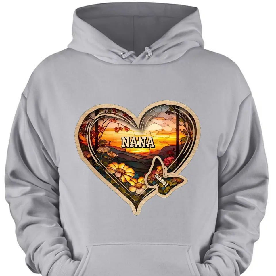 Personalized Christmas Mom and Grandma Butterfly Heart Stained Glass Pattern Clothes