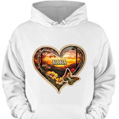Personalized Christmas Mom and Grandma Butterfly Heart Stained Glass Pattern Clothes