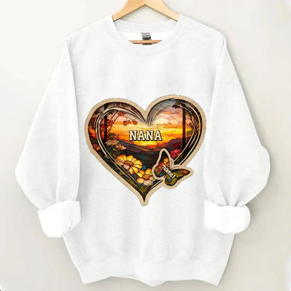 Personalized Christmas Mom and Grandma Butterfly Heart Stained Glass Pattern Clothes