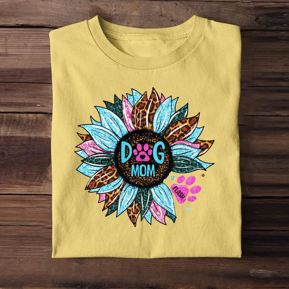 Personalized Sunflower & Dog Mom Tshirt Printed