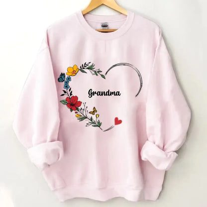 Colorful Flowers Grandma Nana Mimi Abuela With Grandkids Name Personalized Sweatshirt For Mother's Day