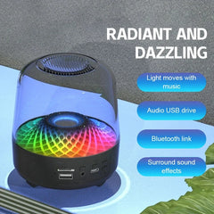 New  glazed Bluetooth speaker  heavy bass transparent glass  wireless speaker with TF Card FM AUX Audio LED Light