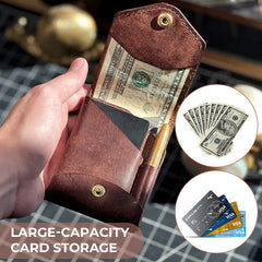 Vintage Small Leather Wallet - Minimalist Design, Multi-Functional Compact Card Holder with Zip Closure, Unisex
