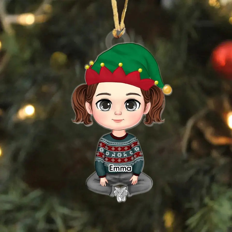 Cute Doll Kid Sitting Personalized Ornament