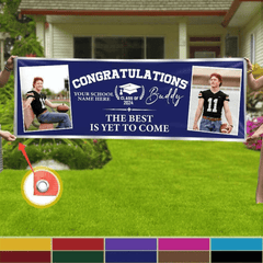 Congratulations Graduation Banner with 2 Pictures